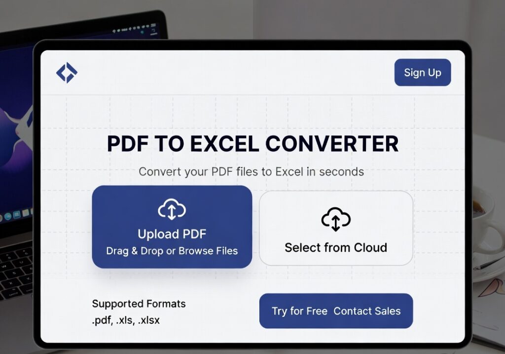 PDF to Excel converter online tool interface