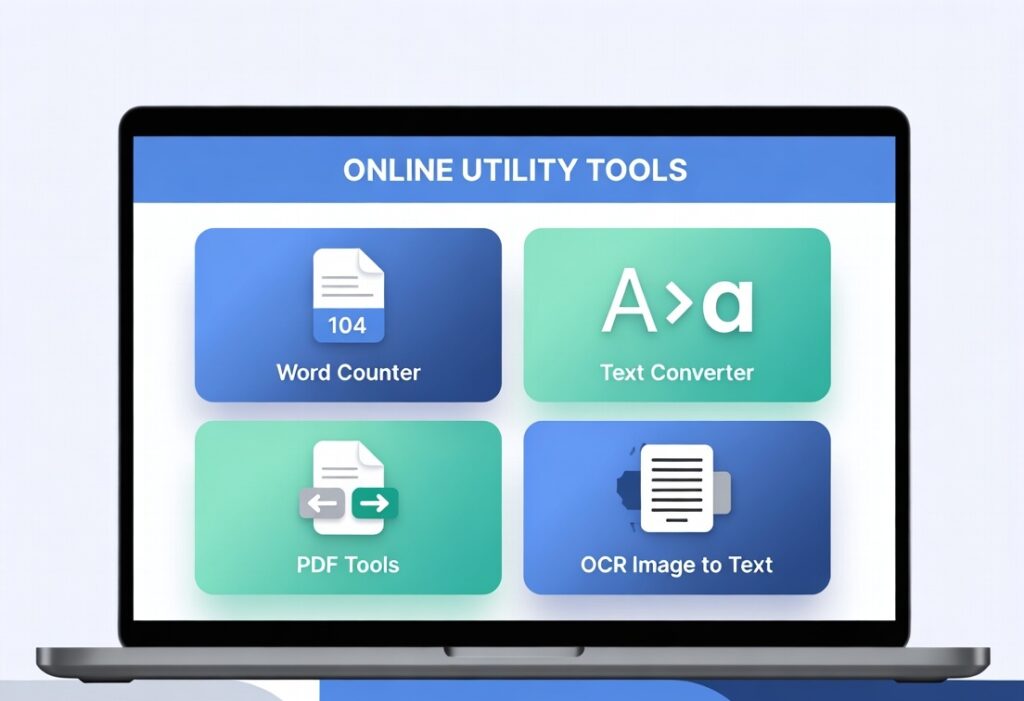Online utility tools dashboard on laptop screen
