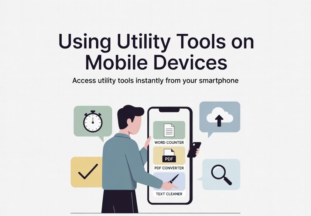 Using Utility Tools on Mobile Devices Person using mobile utility tools online