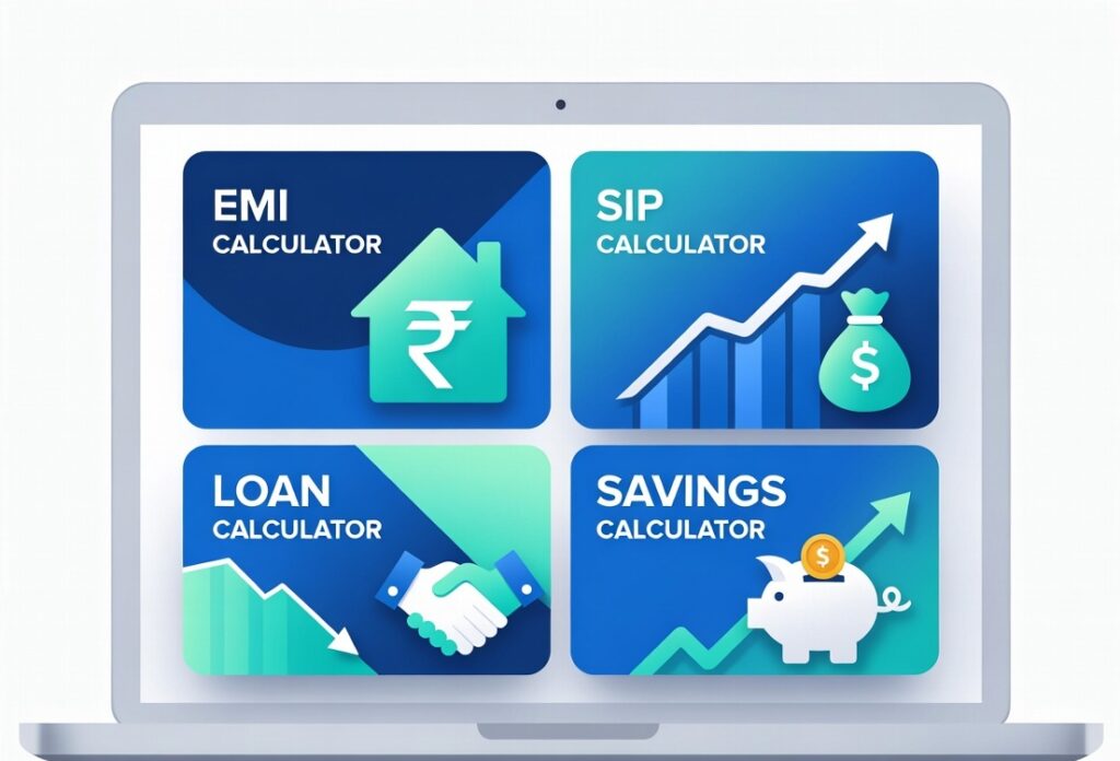 Choose the right financial calculator from multiple options like EMI, SIP, and loan calculator.