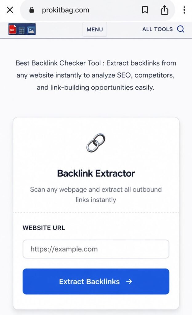 Best Backlink Extractor Tool – Analyze Competitors & Boost SEO With 6 Most Powerful Steps Backlink extraction results showing 187 website links generated by ProKitBag Backlink Checker Tool.