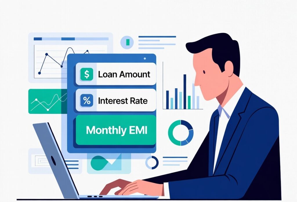 Person calculating loan EMI online using a digital EMI calculator