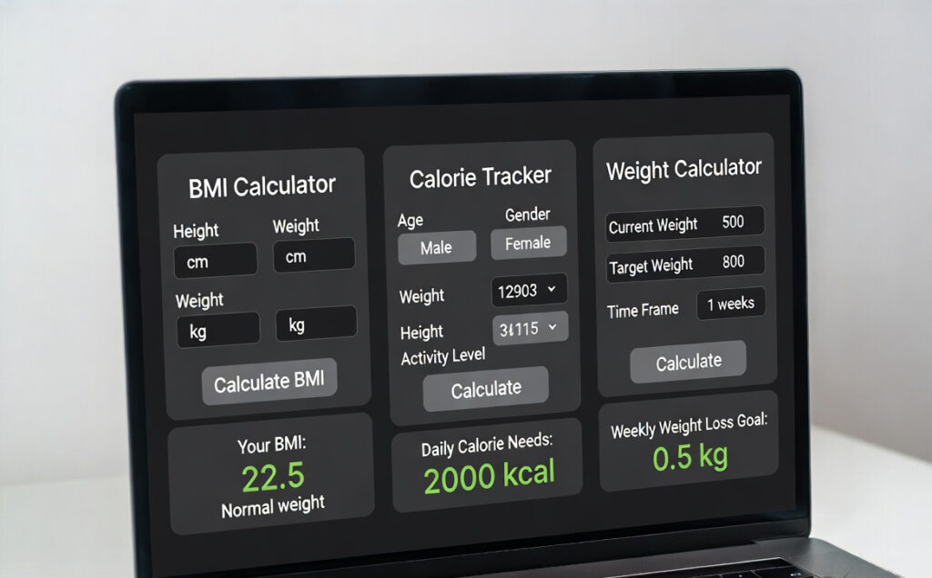 health calculators dashboard with bmi and calorie calculator