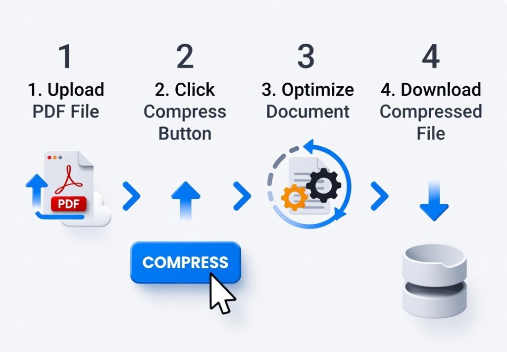 Steps to compress PDF online and download smaller PDF file