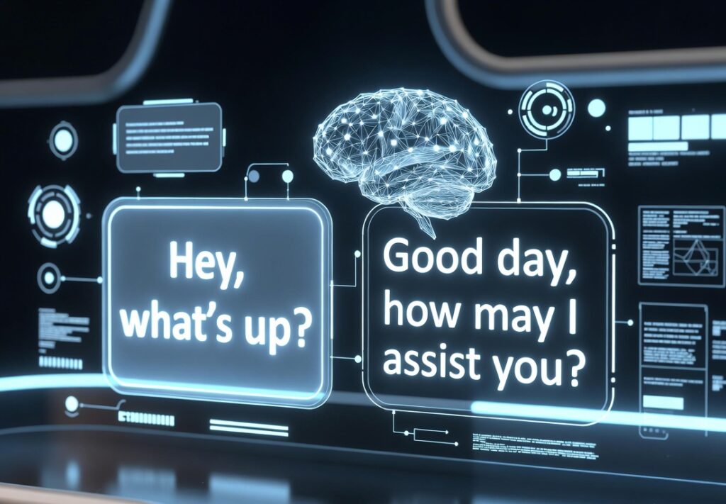 AI tool transforming text tone from casual to professional writing