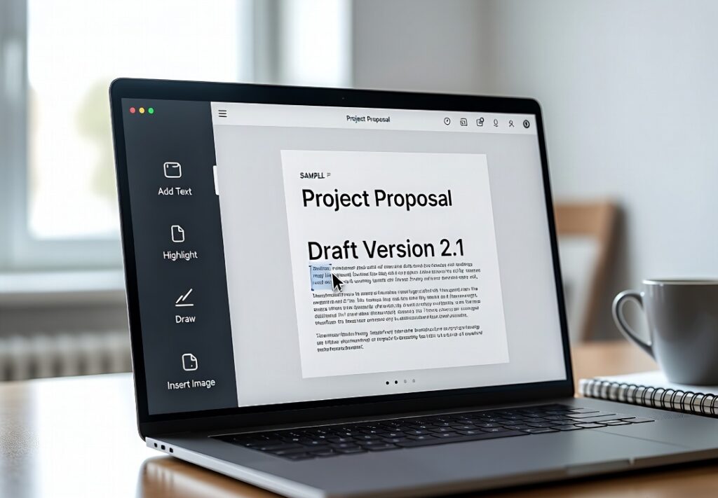 Online PDF editor interface showing tools to add text and edit PDF documents.