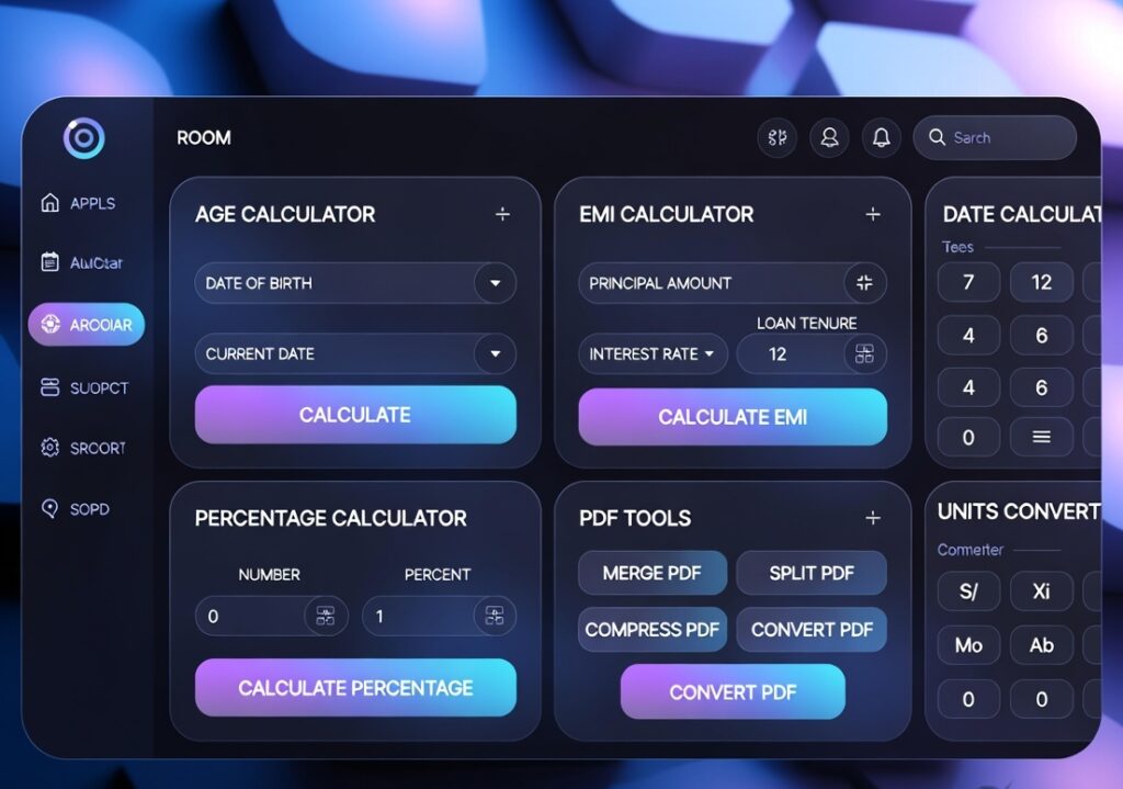 Free online utility calculators including age, EMI, percentage and PDF tools