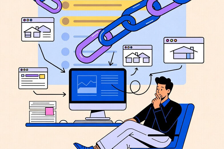 Illustration of an SEO expert extracting backlinks from a website for analysis.