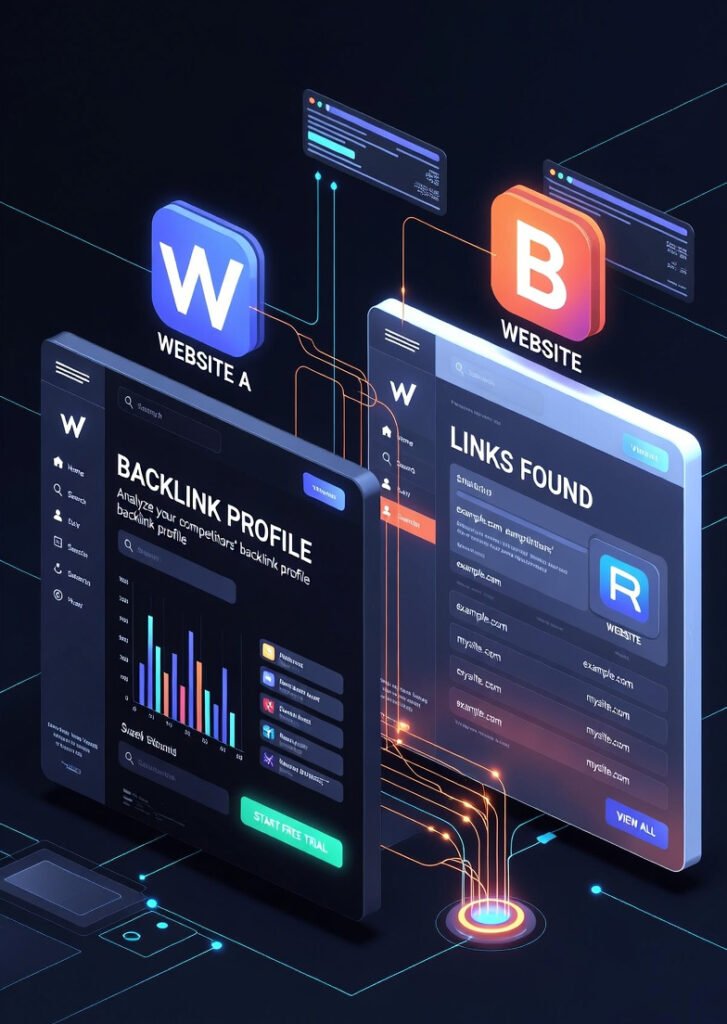 Best Backlink Extractor Tool – Analyze Competitors & Boost SEO With 6 Most Powerful Steps Competitor backlink analysis concept with connecting domains and SEO strategy