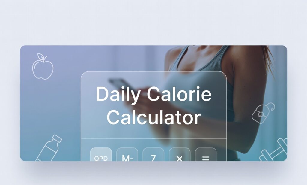 Online calories calculator showing daily calorie requirement tool with fitness and health theme