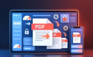 High-quality blog banner showing PDF file compression and document optimization graphics