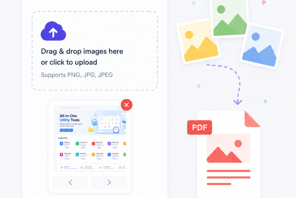 Infographic by ProKitBag explaining how to compile, arrange, and convert multiple image formats into a single PDF document.