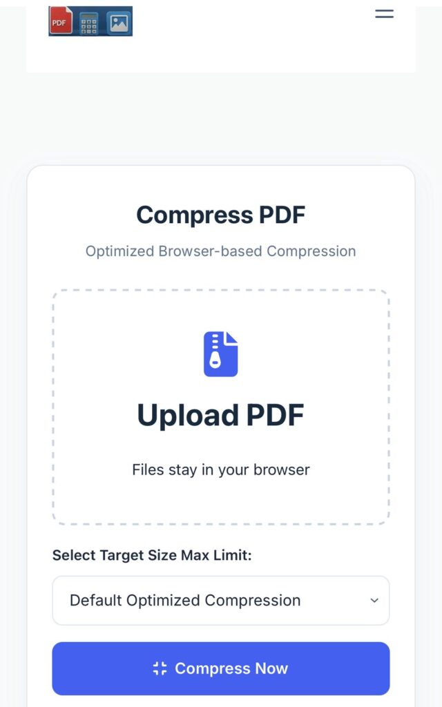 ProKitBag PDF compressor tool interface showing the layout to upload and compress PDF files to 200KB.
