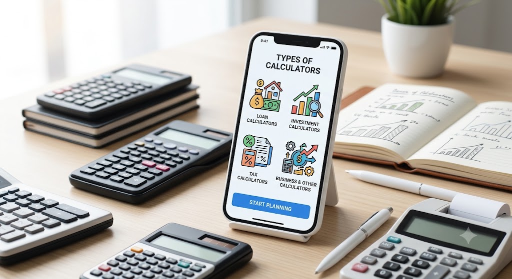 An image illustrating the varied types of financial calculators available.