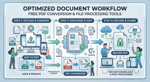 Workflow Workflow diagram showing free PDF conversion and file processing tools on ProKitBag.