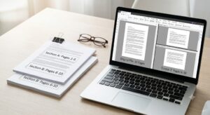 Online Split PDF tool interface demonstrating how to split a 10-page document into smaller files without losing quality.